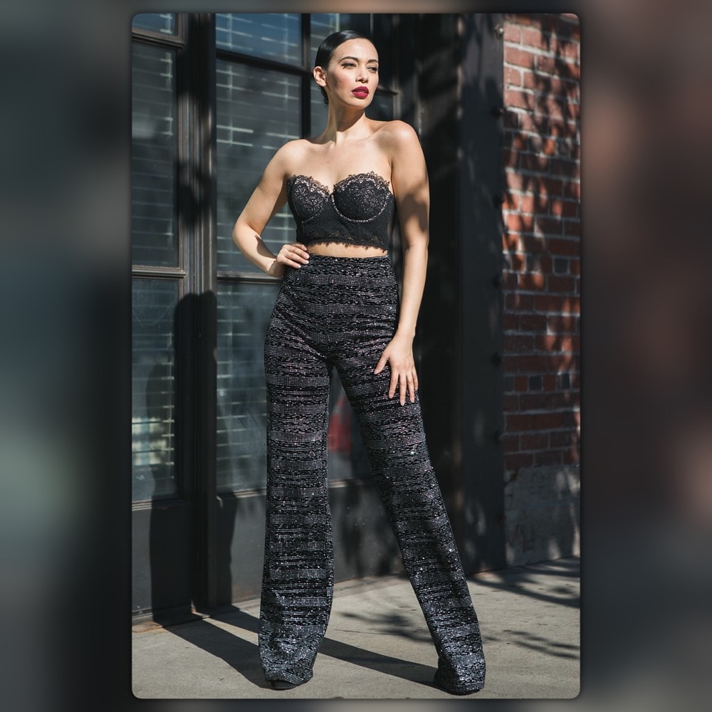 High Waisted Black Shiny Lux Pants